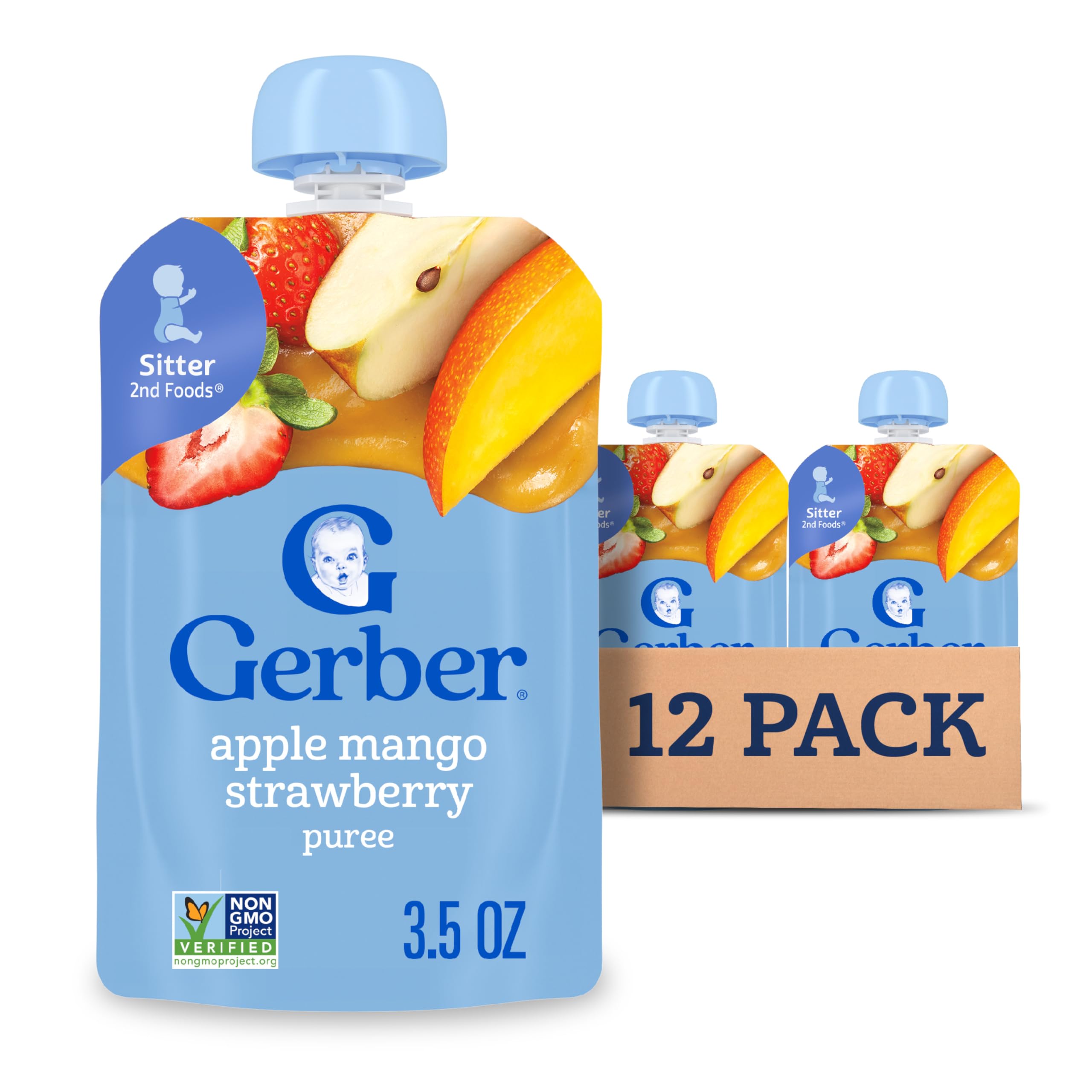 GerberStage 2 Baby Food, Apple Mango Strawberry Puree Pouch, 2 Servings of Fruit, No Added Sweetener, No Artificial Colors or Flavors, 12-PackReducing CO2