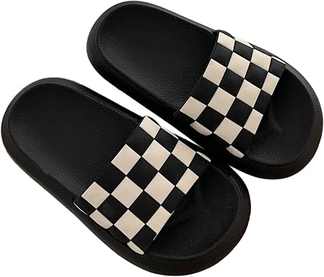 Checkered House Slippers for Women Men Summer Shower Shoes Trendy Comfortable Casual Indoor Home Slipper with Thick Soled Checkerboard Outdoor Beach Slides Non Slip