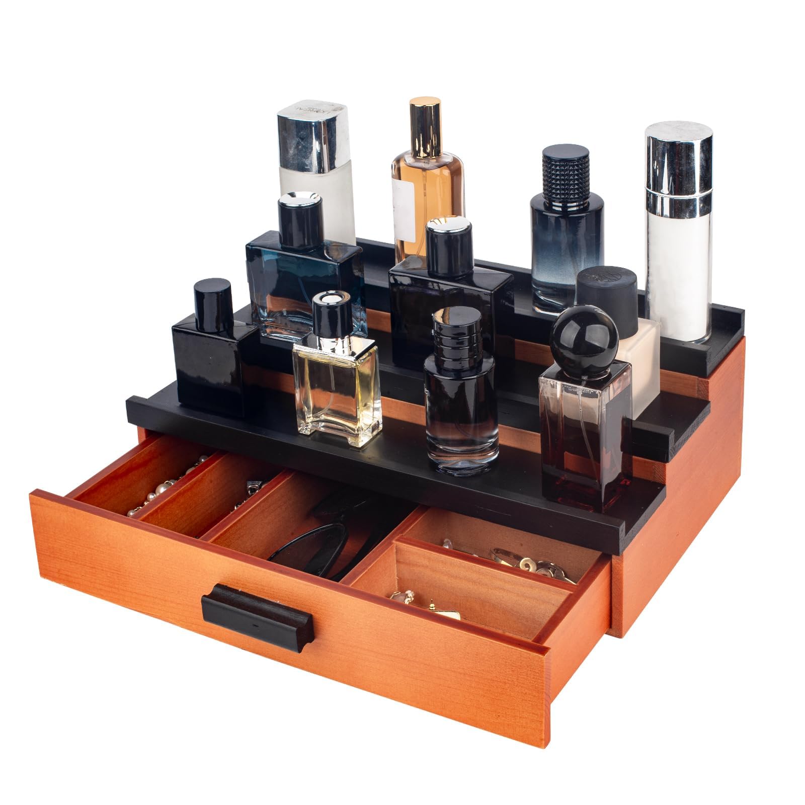 Organizador Perfumes Expositor Vitrina para Perfumes | Expositor de Colonia de 3 niveles con Cajón para Dormitorio, Organizador de Perfume para Tocador