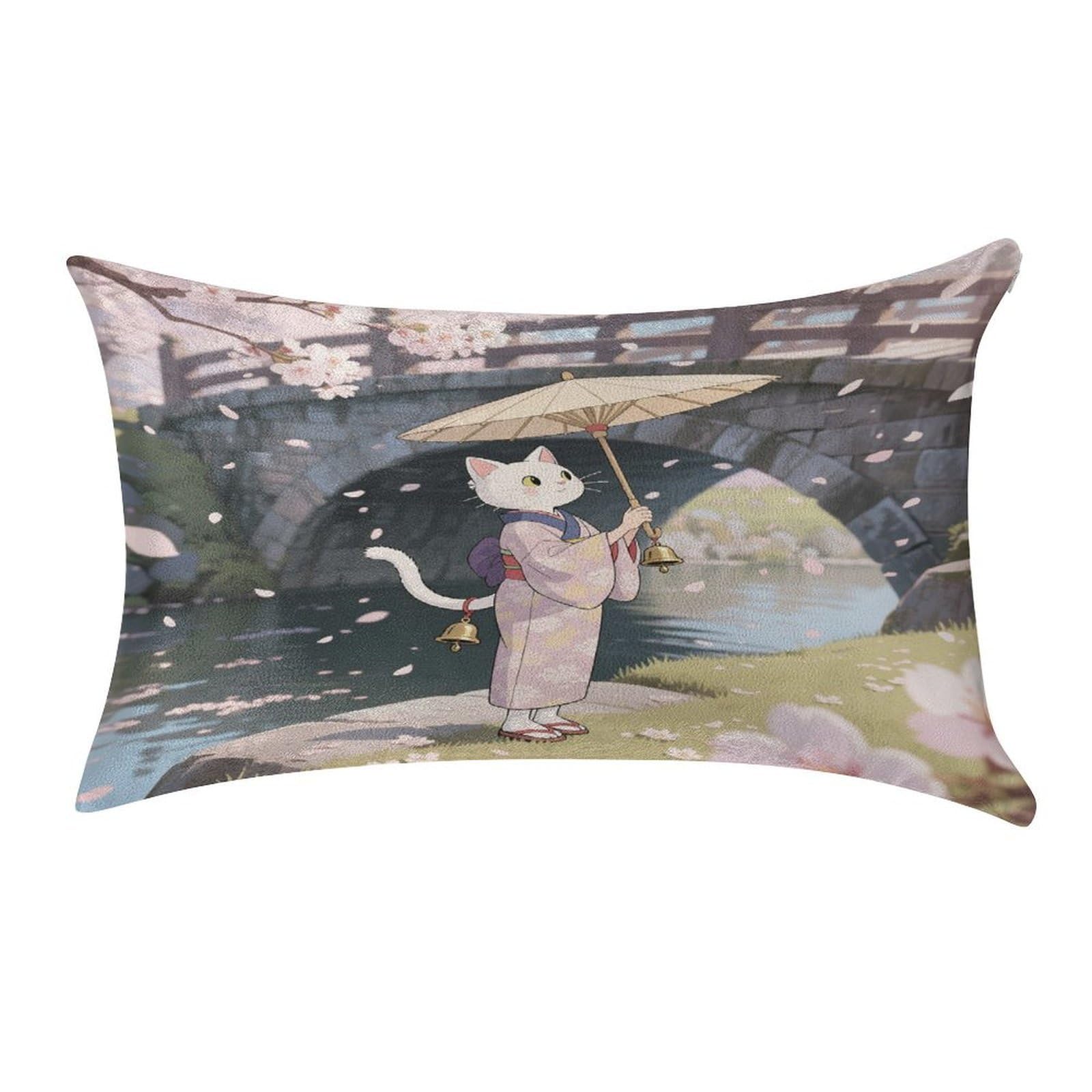 VstaDank Kimono Wearing Witch Cat Throw Pillow Covers for Bed Pillow Shams Zipper Velvet Pillow Cases Cozy Cushion Cover Soft Pillow Protectors for Car Home Decor Pillowcases 12 "×20 "