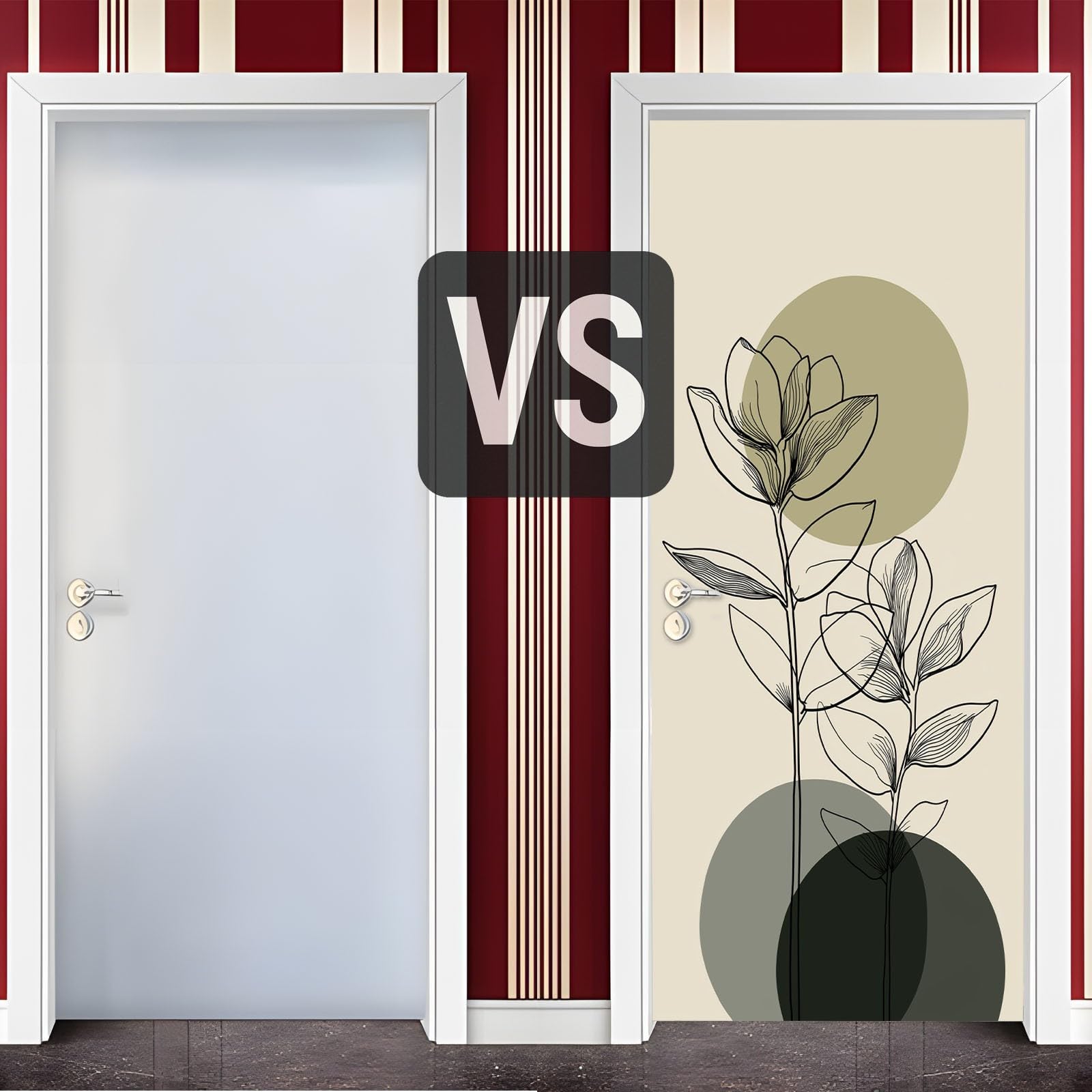PVC Adhesivo Fotográfico Pegatina 95x215 cm Vinilos Decorativos para Puerta Pared Cocina Sala de Baño Plantas Abstractas Círculos, Verde Claro