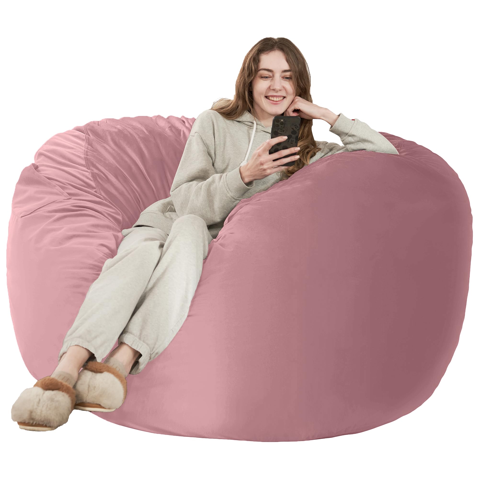 Bean Bag Chair: Giant 5' Memory Foam Furniture Bean Bag Chairs for Adults with Microfiber Cover 5Ft (Soft Pink)