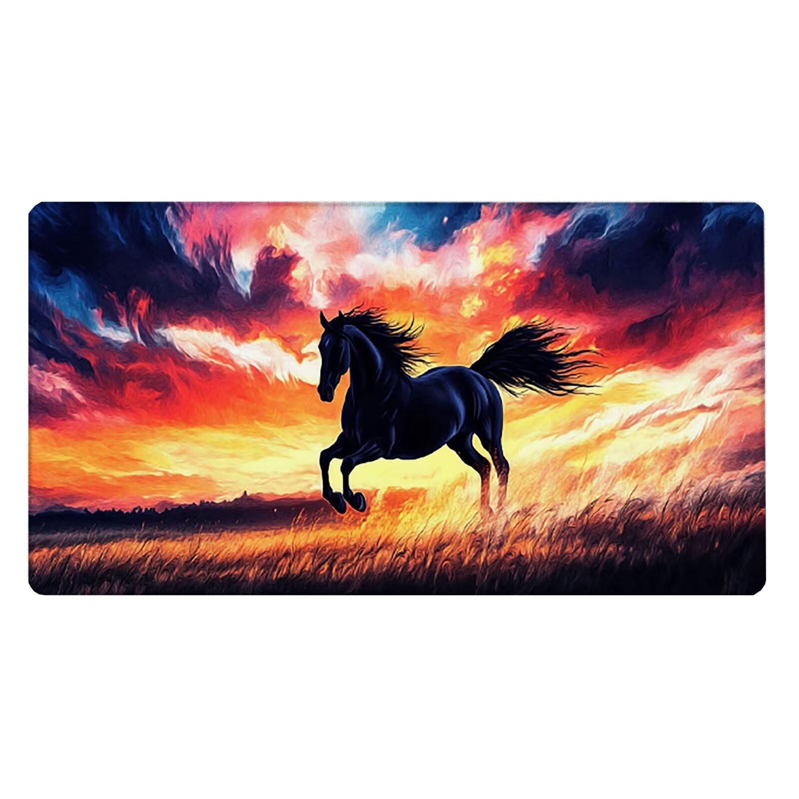 Tappetino Mouse XXL, 70x140cmx3mm Mouse Pad Impermeabile Grand, Gaming Tappetino Per Mouse, Base Antiscivolo in Gomma, Accessori Scrivania, Ufficio Accessori, Cavallo Nero JX6B-675