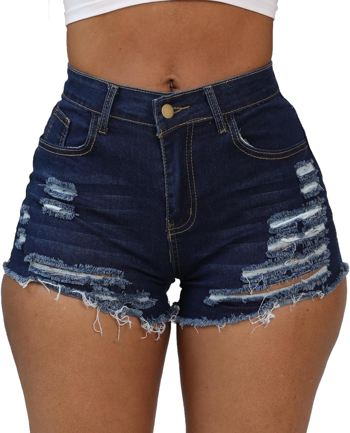 Weigou Women Jean Short Ripped Hot Shorts Comfy Stretchy Women Fringed Denim Shorts
