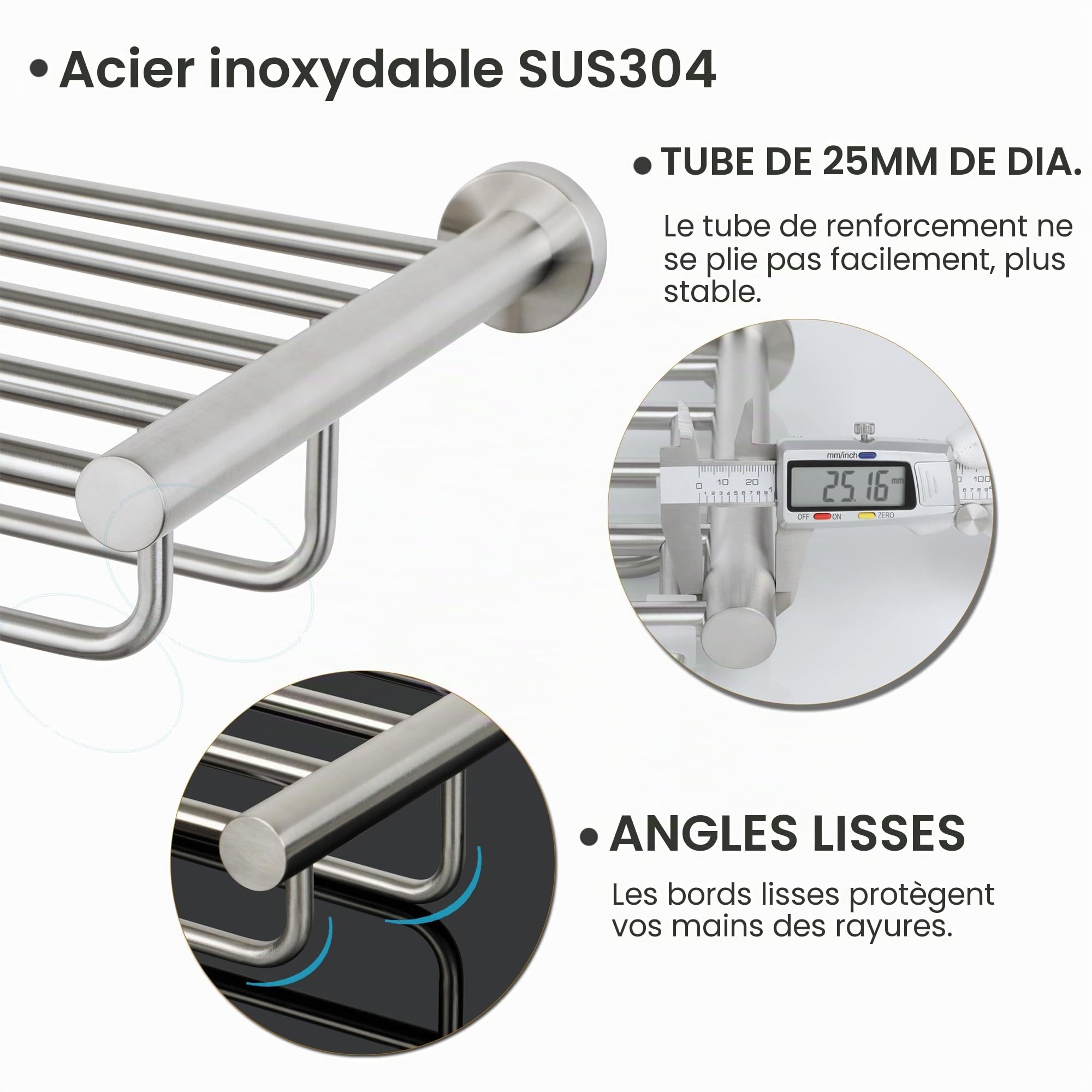SAYAYO Porte Serviette Mural en Double Barres avec Étagère, Range Support Serviette en Acier Inoxydable pour Salle de Bain Cuisine Toilette, 60CM Brossé, EGKN2308-600-LS (95MM Entre Les Barres)