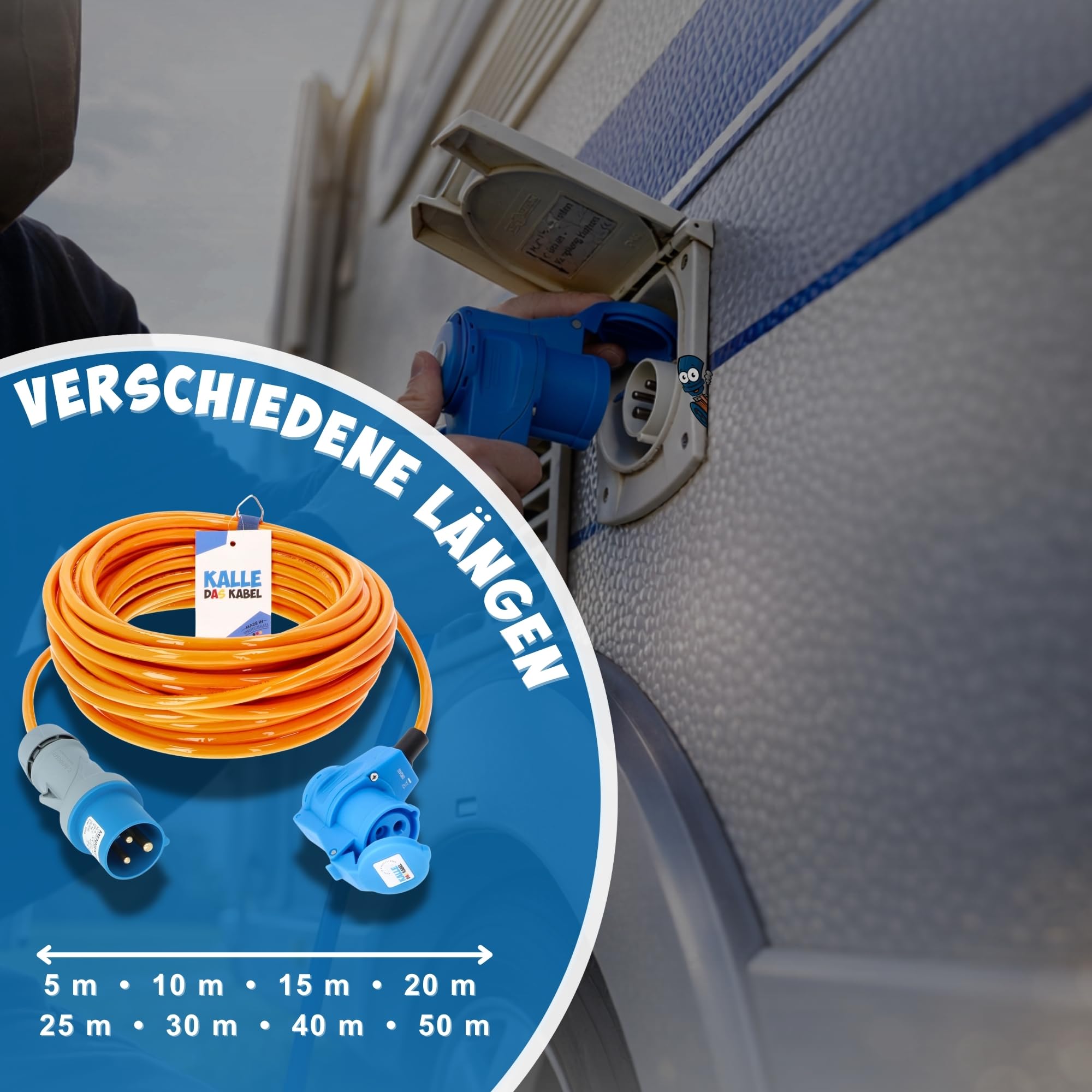 KALLE CEE Verlängerung 2,5mm² Winkel 15 Meter Vollpur-Premium-Leitung Industrie BAU Boot Camping