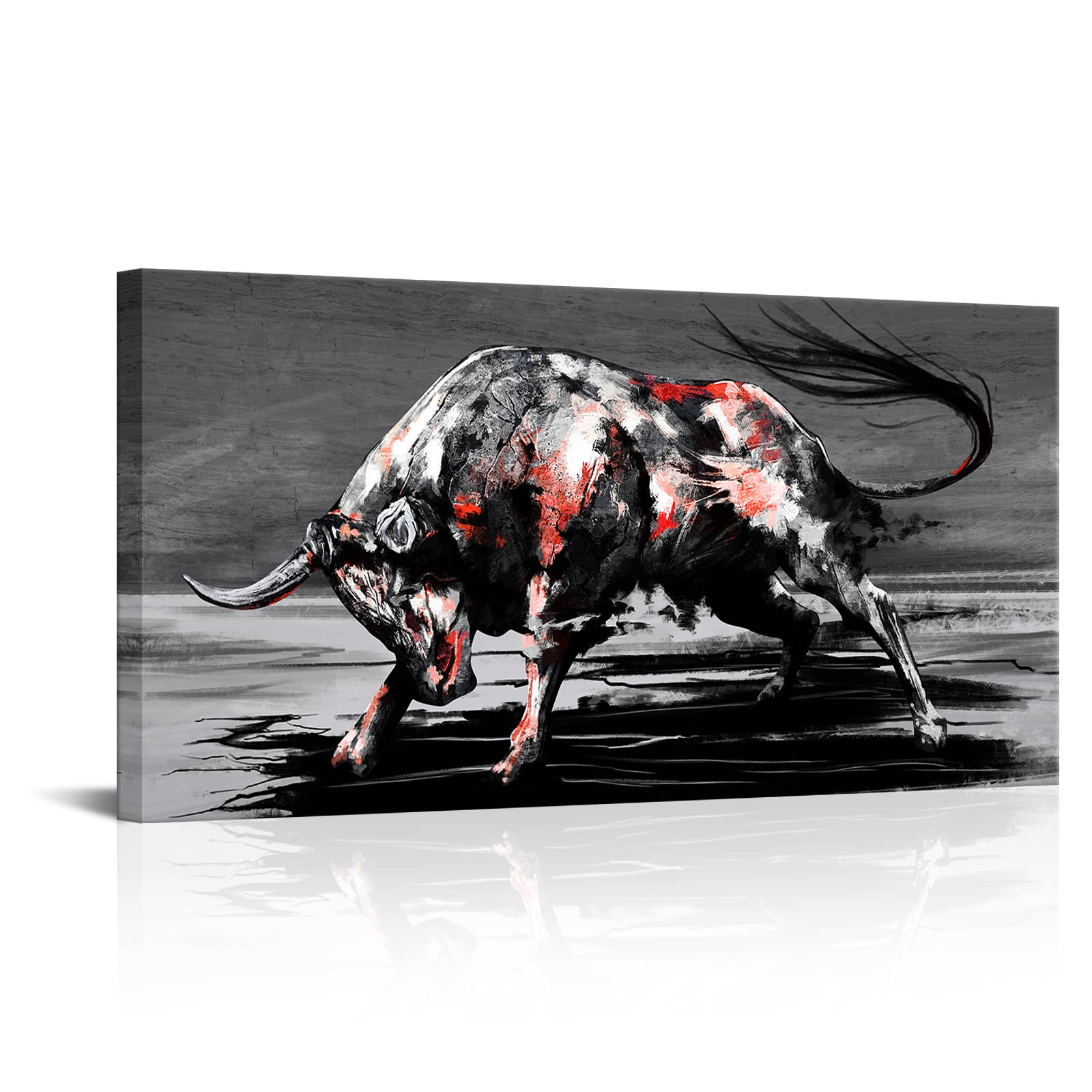 sechars Large Fighting Bull Canvas Wall Art Cool Animal Painting Picture Artwork Western Men Cave Home Office Cowboy Room Decoration Ready to Hang 24"x48"