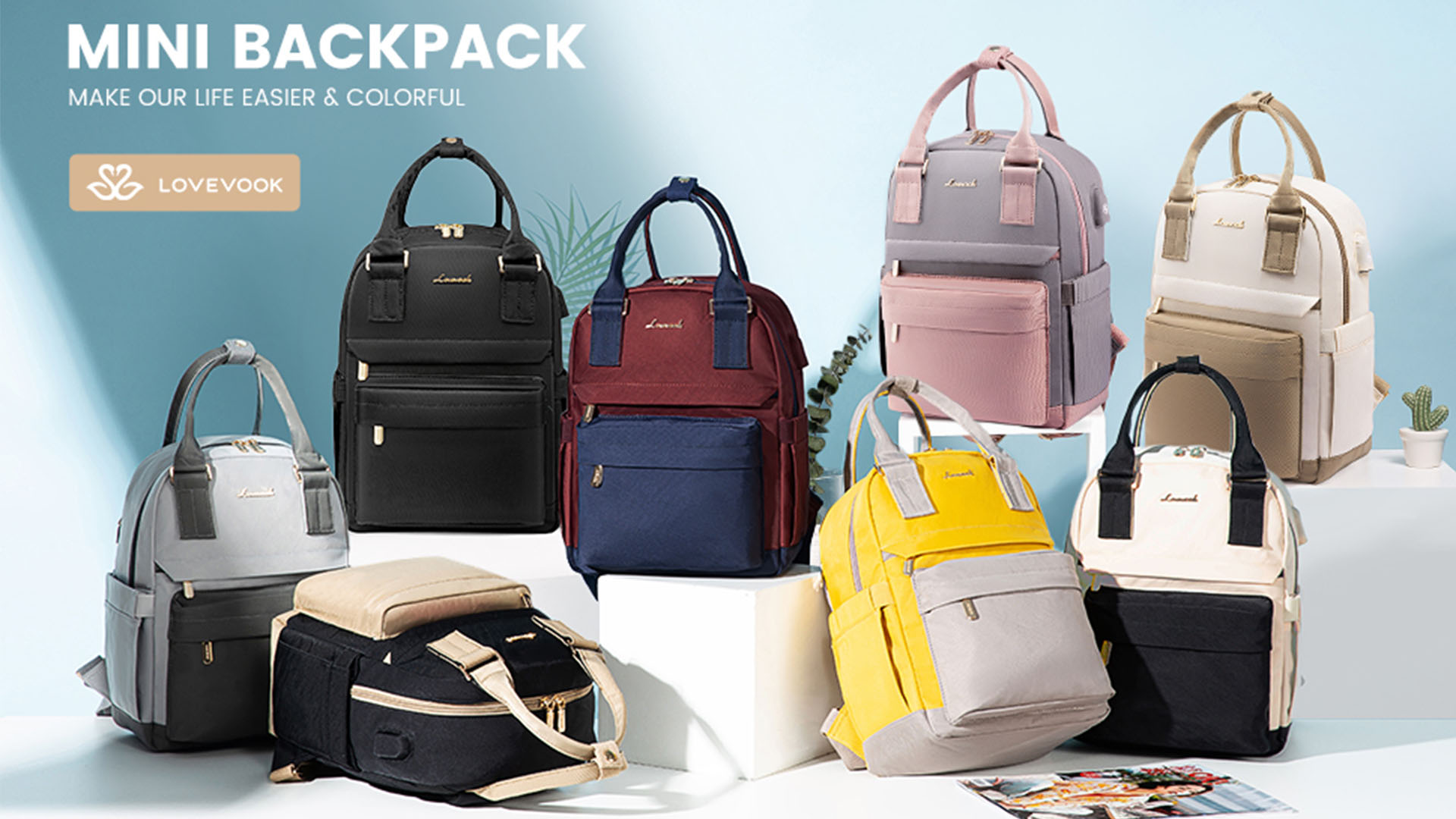 LOVEVOOK Mini Sac à Dos Femme Kaki Beige - Elegant, Léger, Imperméable Avec USB Et Anti-vol