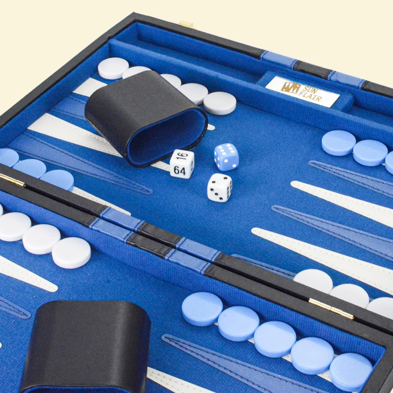 Sun Flair Backgammon Set - 17.5 Inch Backgammon Sets for Adults, Classic Travel Backgammon Board Game with Premium Leather Case, Best Strategy and Tip Guide Enclosed (Blue, Large)