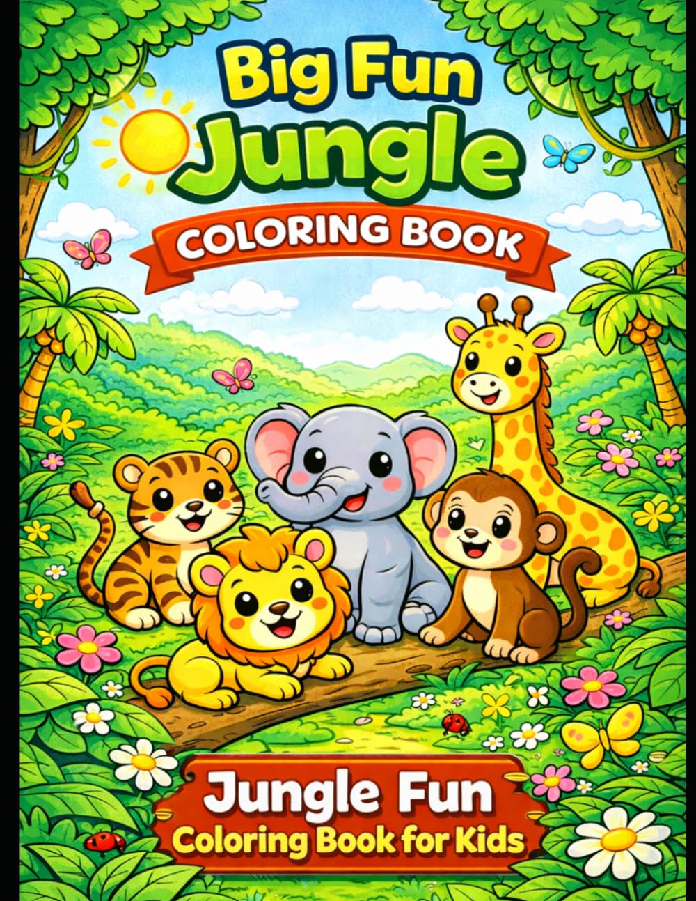 Big Fun Jungle Coloring Book for Kids Ages 3–6: Easy and Cute Jungle Animals Coloring Pages for Toddlers, Preschool and Kindergarten Kids