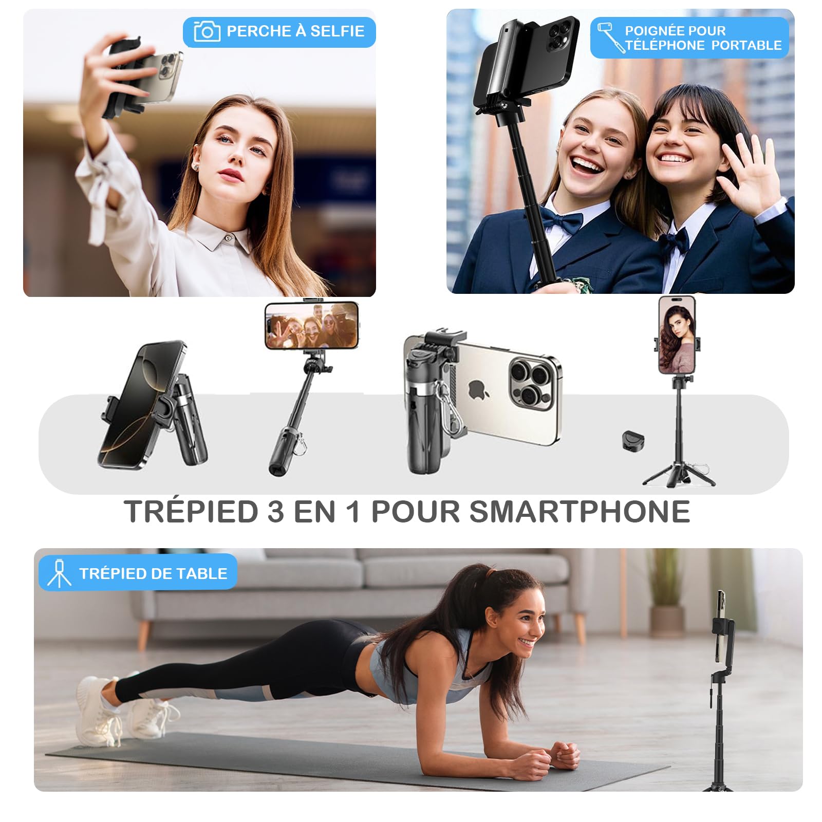 Image secondaire de Mini Perche à Selfie Bluetooth avec Trépied Pliable pour Smartphone