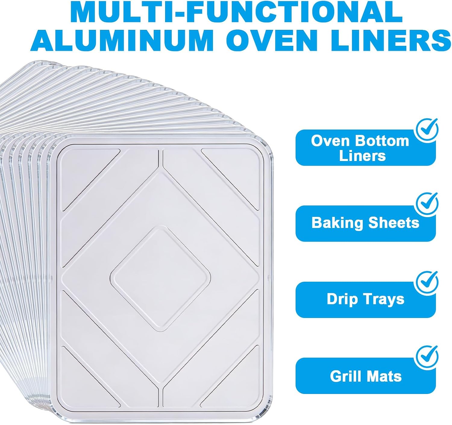 Replace Parts 20-Pack Disposable Foil Oven Liners for Electric and Gas Oven Bottom, Keep Oven Clean, Reusable Aluminum Foil Drip Pan Trays for Cooking, Baking, Roasting, Grilling, 18.5” x 15.5”