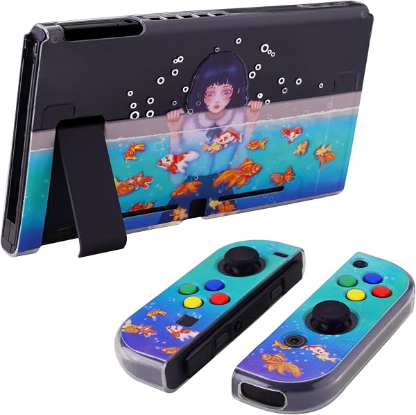 PlayVital Cover Protettiva Custodia per Nintendo Switch Copertura Morbida TPU Case per Joycon Console con Copri Tasti ABXY Direzionali Colorati-Ragazza dell'Acquario - 3