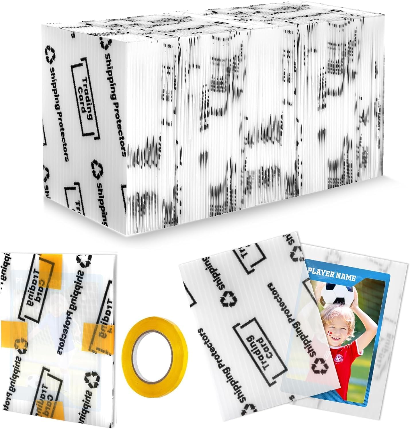 200+1 Pack Trading Card Shipping Protector 3.5'' x 4.5'', Coldairsoap Sports Card Shipping Supplies, Strong Plastic Inserts Graded Card Precut Sleeves for Mailing, MTG Cards Packaging, White