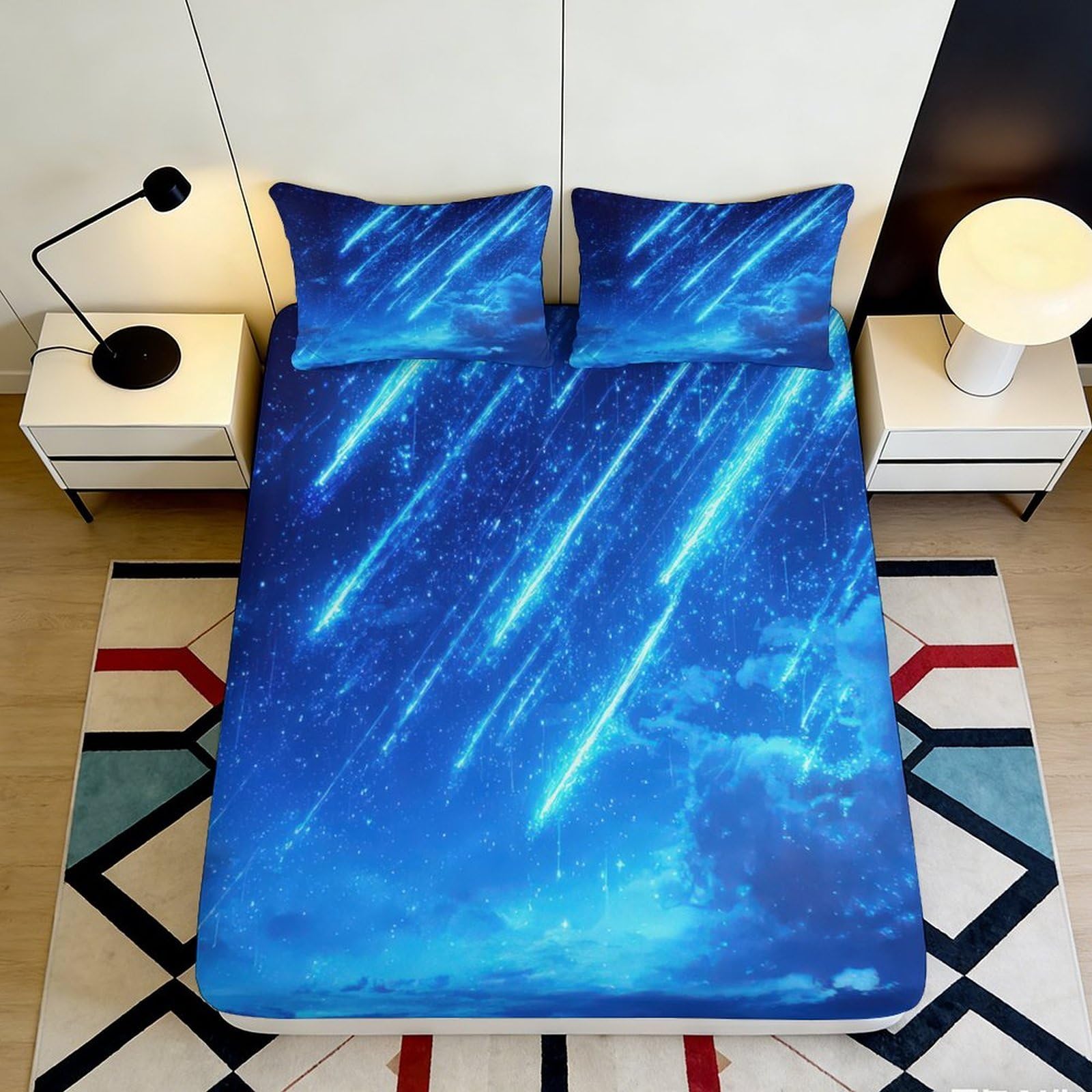 3D Printed Space Theme Fitted Sheet Microfiber Deep Pocket Bedroom Wrap Non-Slip Astronaut Mattress Fitted Cover Washable for Adults Teens 90x200x25cm