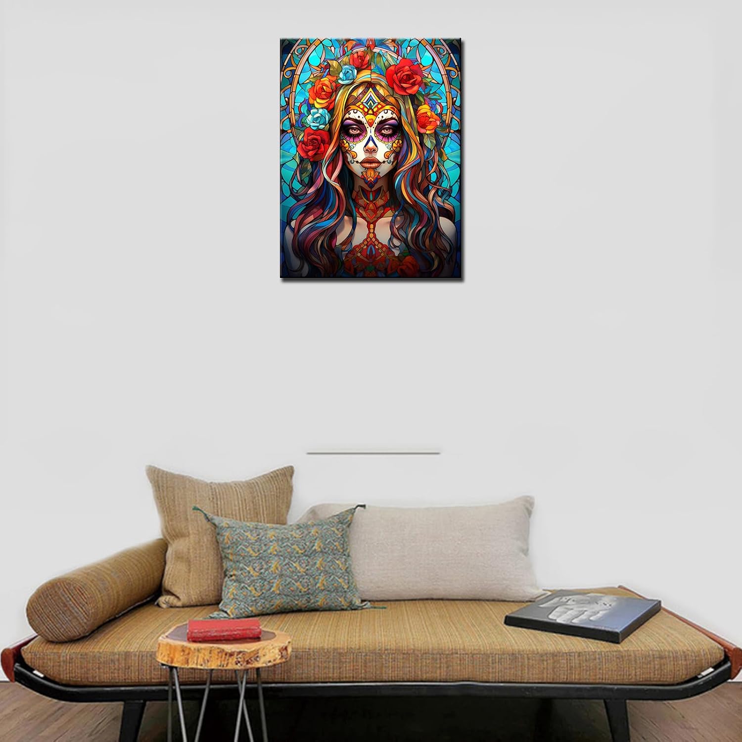 Mexica Day of Death Diamond Painting for Adult Sugar Skeleton Girl DIY 5D Full Drill Crystal Art 16x12 inch,Fashion Halloween Makeup HD Canvas Diamond Art Craft Home Decor Red Rose Art(DIY Frame)