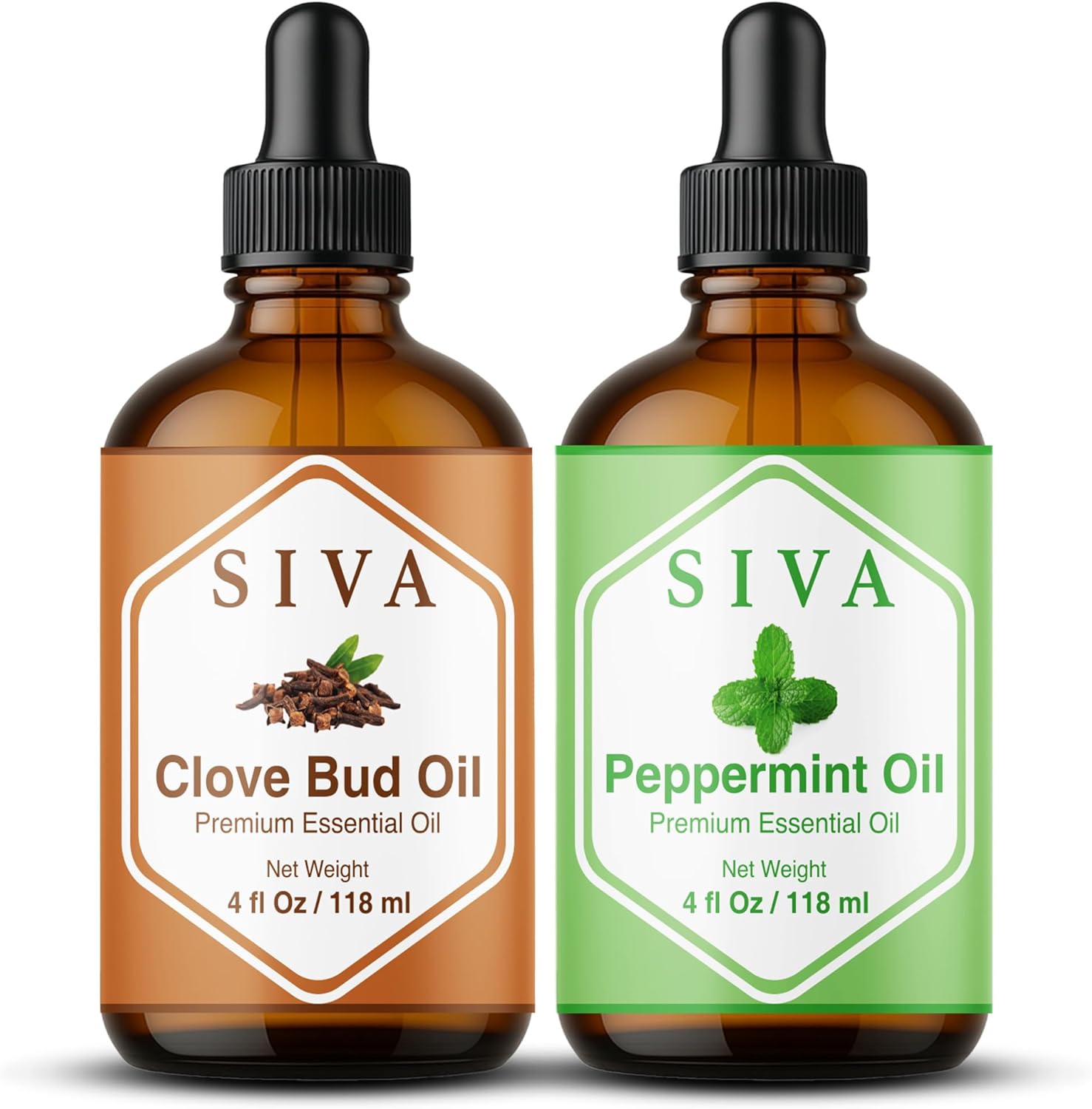 Siva Clove Bud and Peppermint Essential Oil 4oz Bundle Super Saver Combo – Premium Grade Value Set for Aromatherapy, Skincare and Haircare