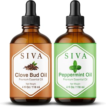 Siva Clove Bud and Peppermint Essential Oil 4oz Bundle Super Saver Combo Value Set for Aroma, Skincare and Haircare