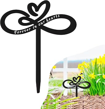 Forever in Our Hearts Memorial Stake Metal Grave Marker for Cemetery, Remembrance Stake Decor for Garden Yard Grave Site Outdoor