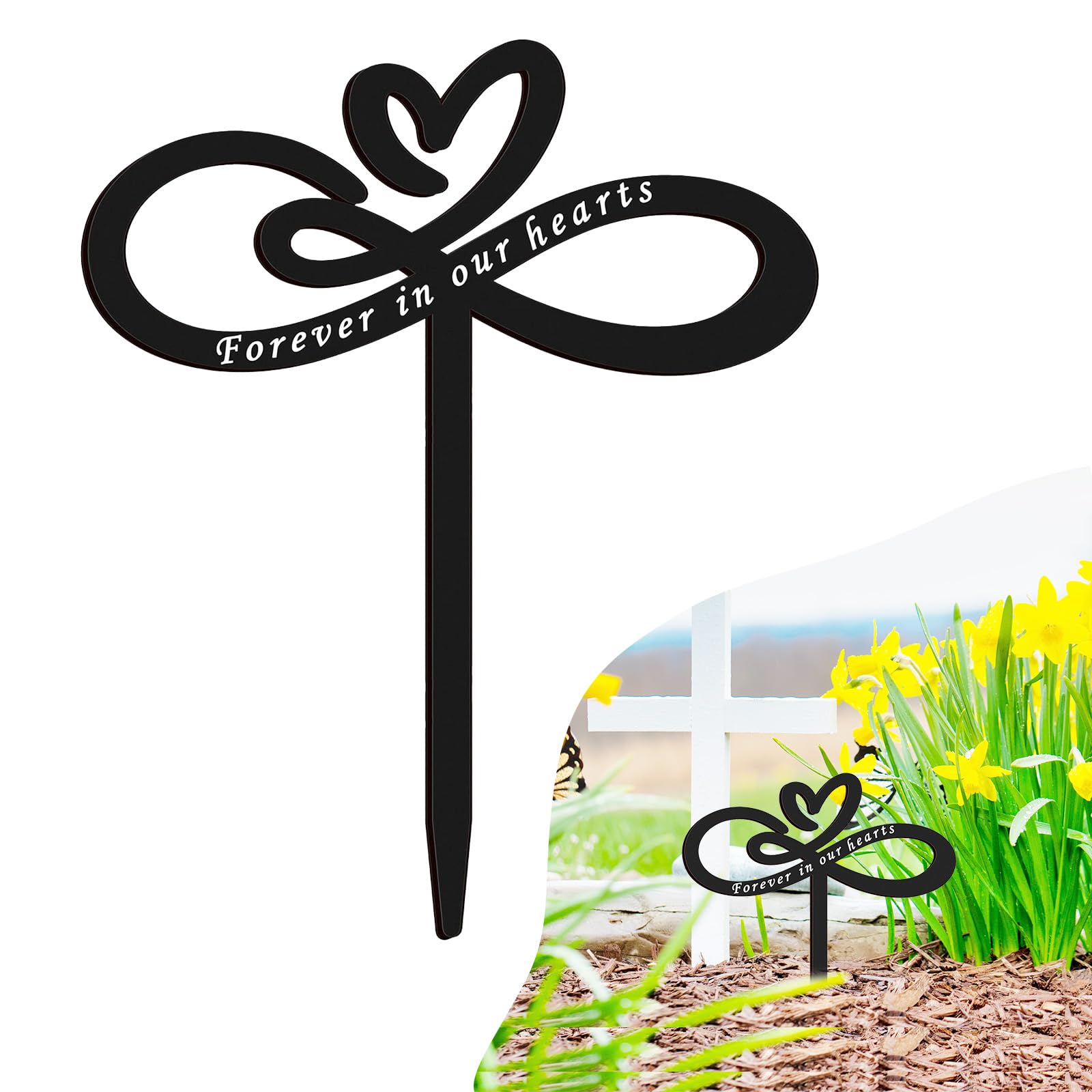 Forever in Our Hearts Memorial Stake – Metal Grave Marker for Cemetery, Remembrance Stake Decor for Garden Yard Grave Site Outdoor
