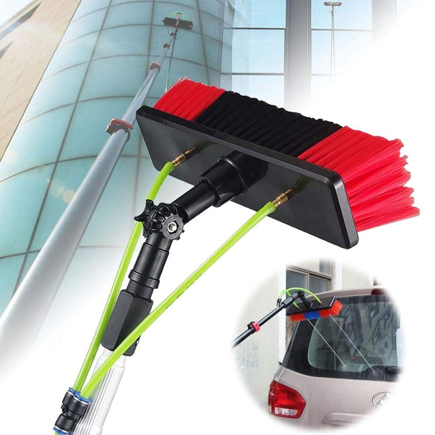 Brosse de nettoyage de vitres télescopique avec jet d'eau et balai de 30 cm pour extérieur