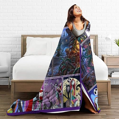 Miniatura 5 de Manta de cama de anime antes de Navidad con divertida manta de cama de película de Jack, manta de Navidad de terror para todas las estaciones, manta