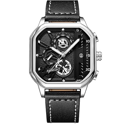 AKNIGHT Men's Watche Quartz Leather Strap Watch for Men, Waterproof and Luminous, Business Day Date Wrist Watches, Multifunction Chronograph Black Fashion Wristwatches