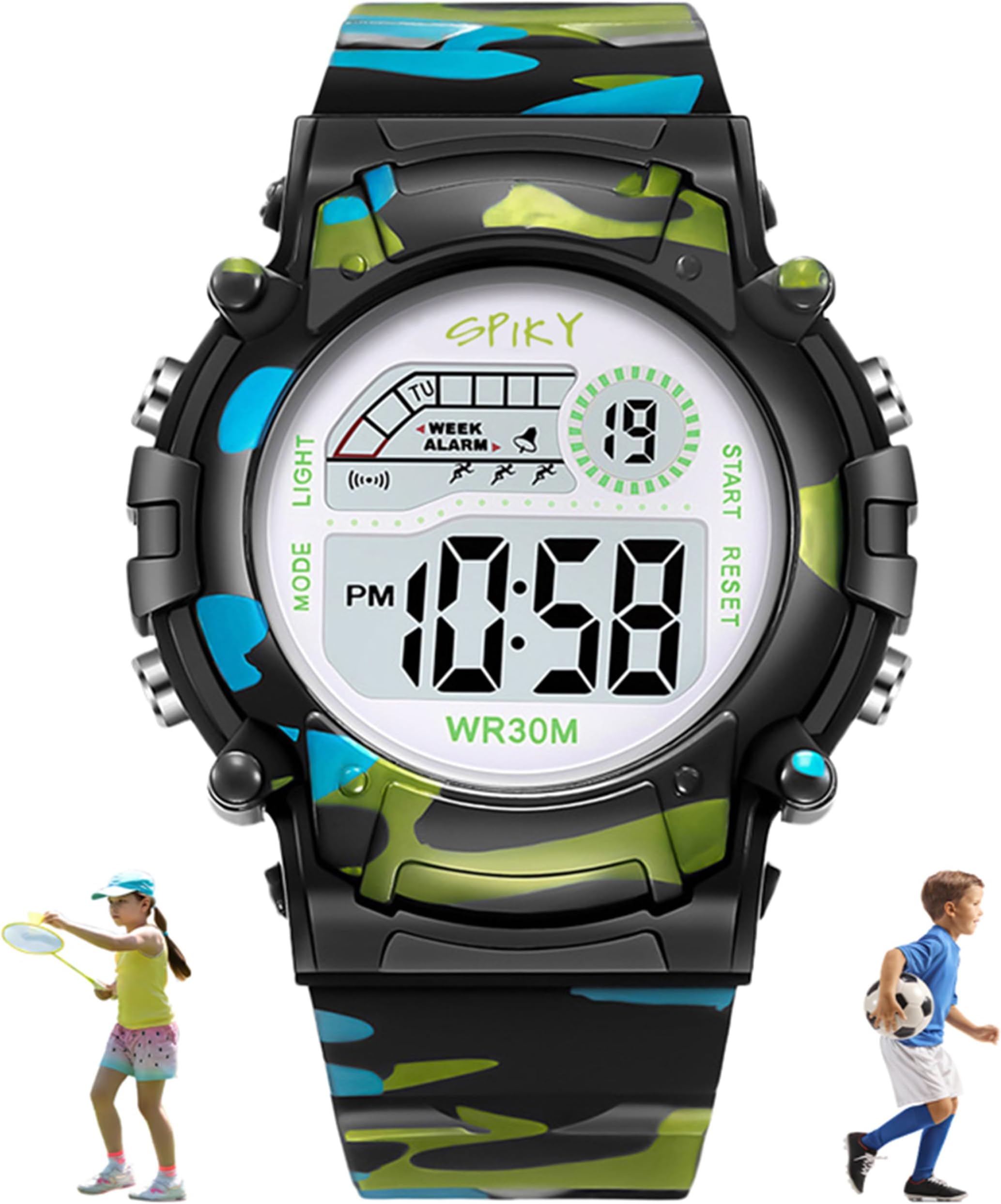 SPIKY Round Digital Sports Watch for Kids | Military, Camouflage Design | Multifunctional & Luminous Display | Water Resistant | Best Birthday Gift Wrist Watches for Boys & Girls | Age 2-14 yrs