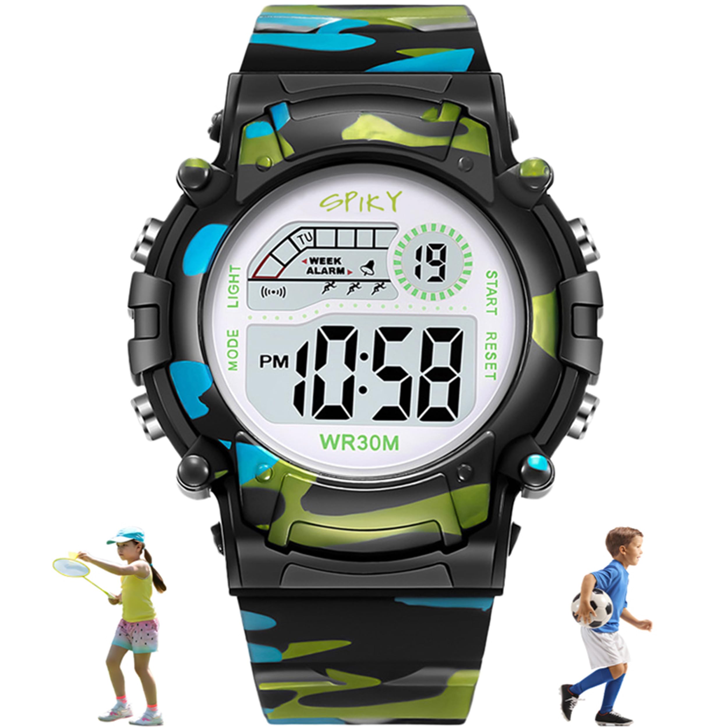 Round Digital Sports Watch for Kids | Military, Camouflage Design | Multifunctional & Luminous Display | Water Resistant | Best Birthday Gift Wrist Watches for Boys & Girls | Age 2-14 yrs