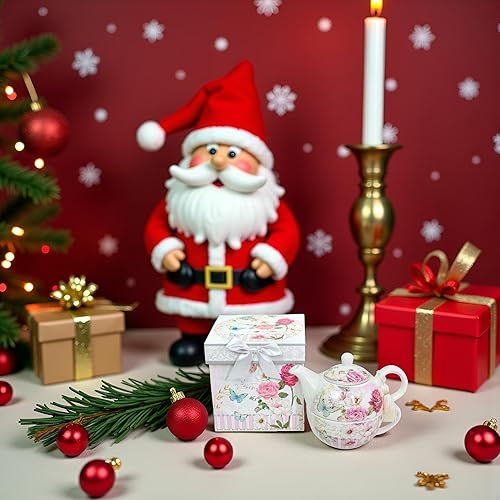 Miniatura 7 de Juego de té de porcelana de hueso Lightahead, diseño de rosas, en atractiva caja de regalo reutilizable hecha a mano (con lazo)