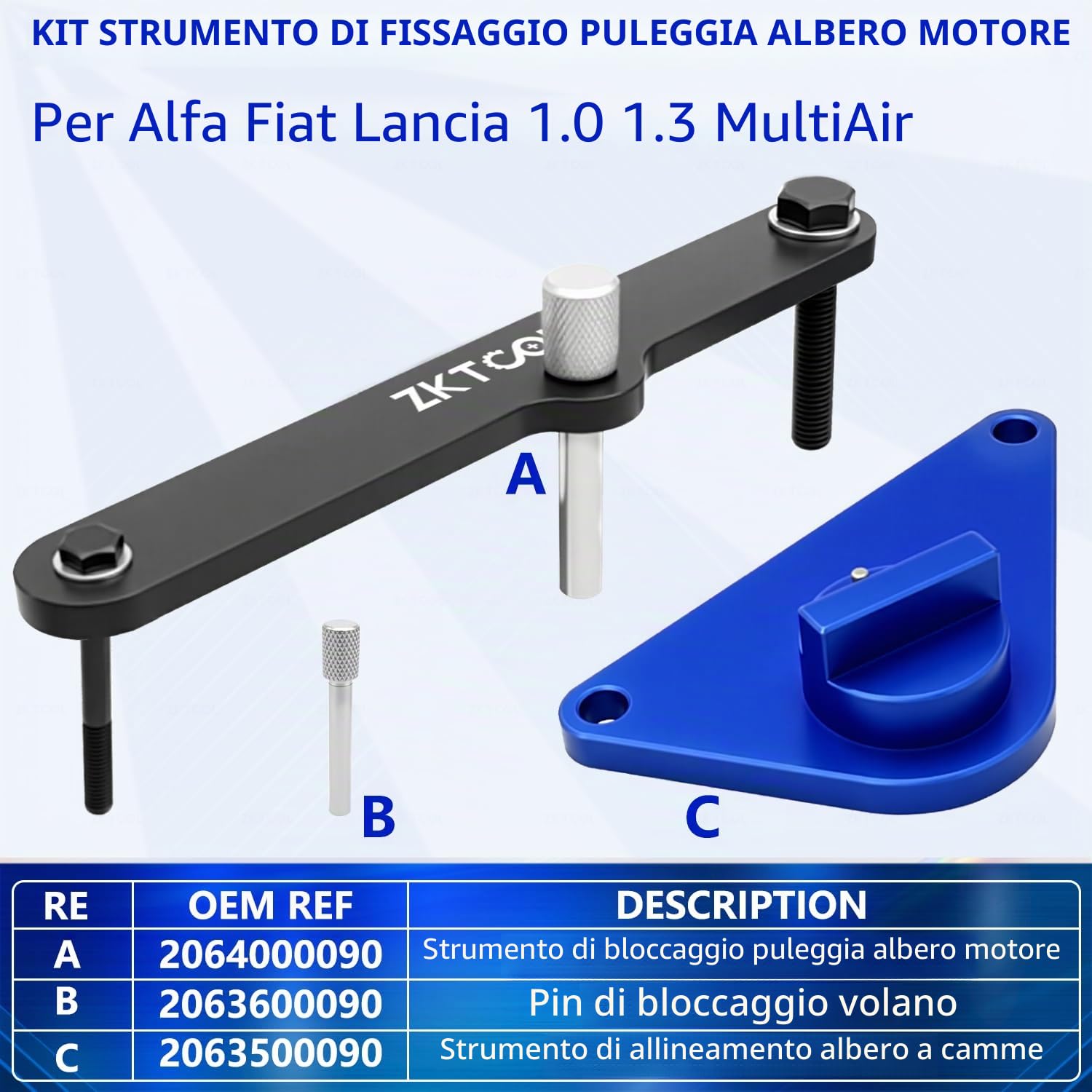 ZKTOOL Strumento di regolazione della distribuzione dell'albero a camme del motore, strumento di fissaggio della puleggia dell'albero motore, compatibile con Alfa Fiat Lancia 1.0 1.3 MultiAir Benzina