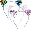 3 PCS Cat Ears Sequin Headband Cute Glitter Cat Hairbands Lovely Hair Metal Hoop Headdress Accessories for Women Girls Party Supplies Christmas Halloween Daily Wear Decoration