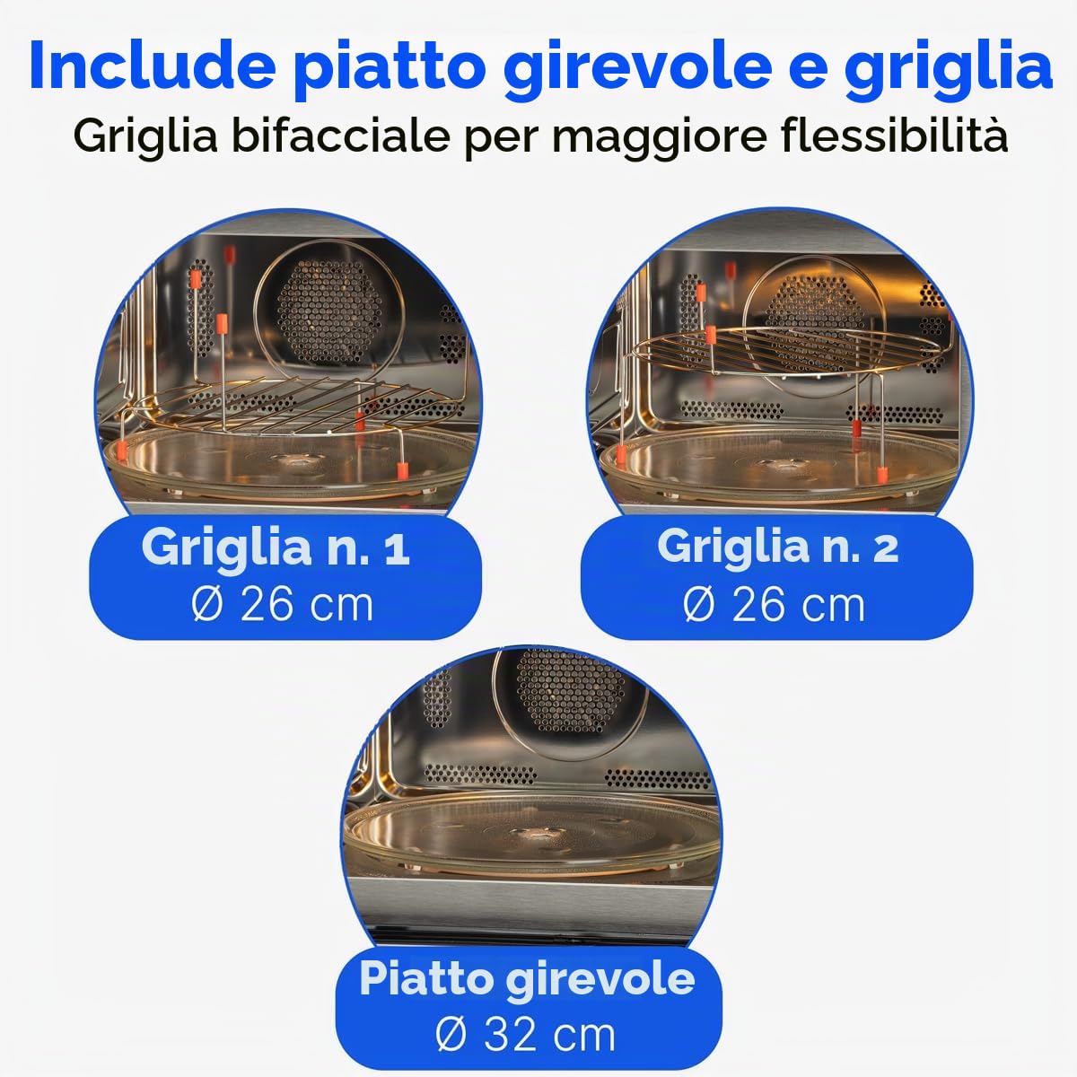 Forno a microonde da incasso Bomann con grill e convezione, 60 cm, Microonde 900 W, Grill 1100 W, Convezione 2500 W, Include griglia e piatto girevole, Microonde da incasso 25 l, MWG 2216 H EB Nero