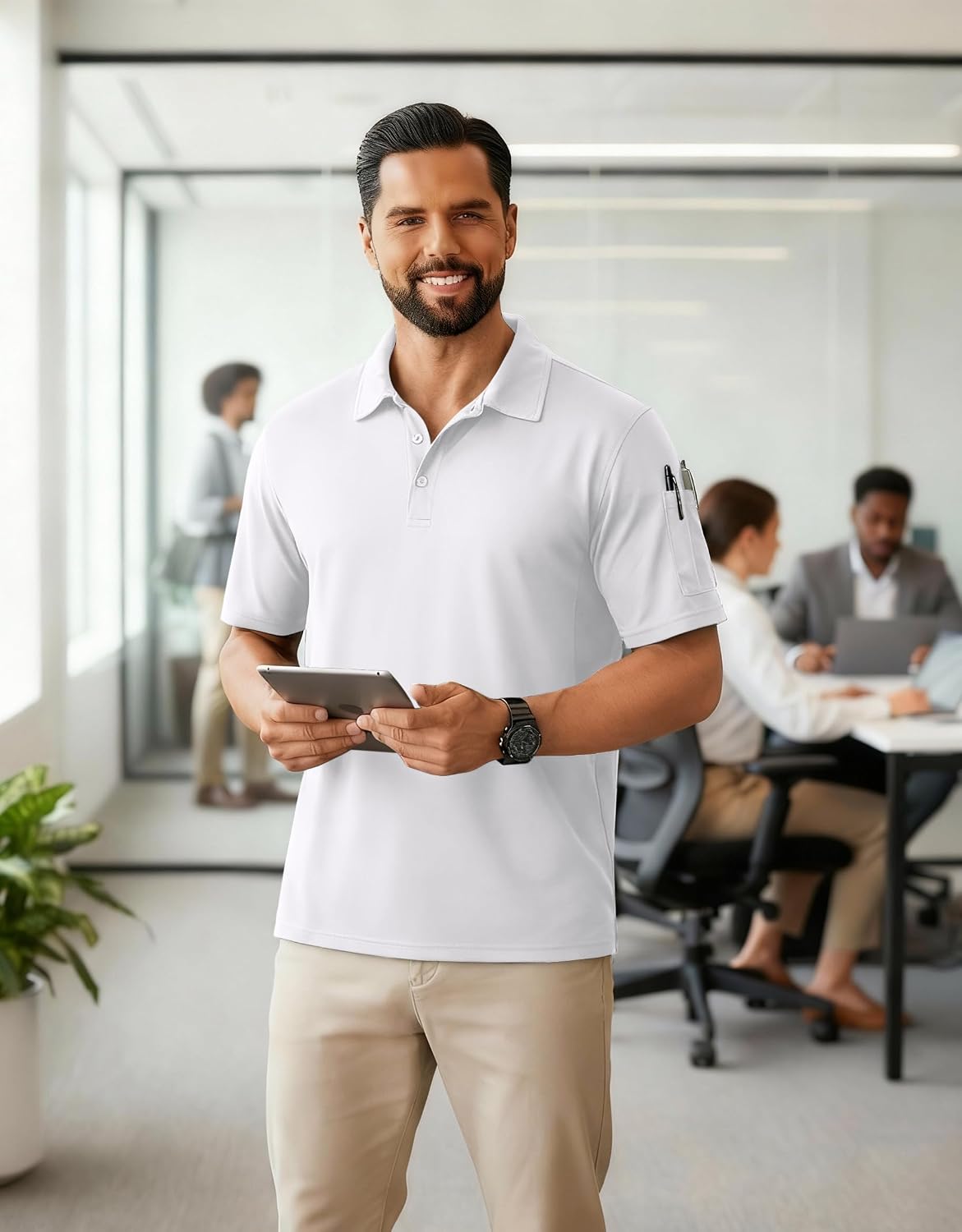 COOFANDY Men's Golf Polo Shirt Short Sleeve Quick Dry Pique Polo Shirts Performance Collared Polo Shirts Summer Tactical Work Shirt White