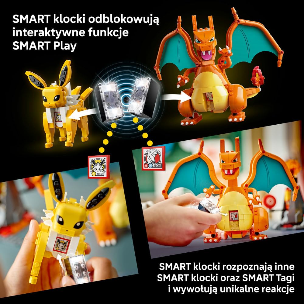 LEGO Pokémon SMART Play: Charizard kontra Jolteon — ostateczna bitwa 72167 | Interaktywna zabawka z Pokémonami, zestaw Wszystko w jednym, 2 SMART klocki, 4 Tagi i ładowarka, dla dzieci 8+, 751 elementów