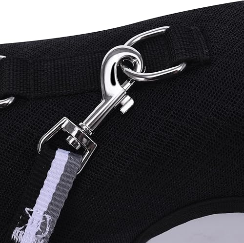 Miniatura 6 de Arnés de gatito y correa para caminar a prueba de escape, tela de malla transpirable, negro sólido, pequeño, chaquetas ajustables para caminar,