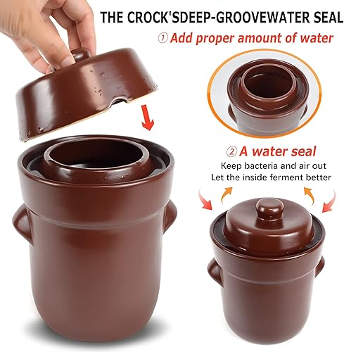 Miniatura 5 de Tarro de fermentación Crock Jar de 2 litros0.5 galones de gres para fermentación, decapado de kimchi, encurtidos, verduras, kombucha - fermentador