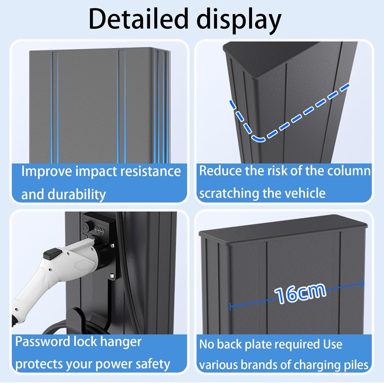 Outdoor EV Charger Pedestal - Free Standing Electric Vehicle Charging Station, Pedestal Mounted EV Charging Connector for Garage and Driveway, Durable Charging Station Holder