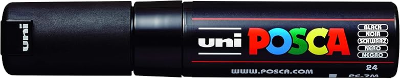 POSCA, UNI, Caneta Marcador PC-7M, Ponta Bullet Bold, traço de 4,5mm a 5,5mm, Preta, Blister com 1 unidade