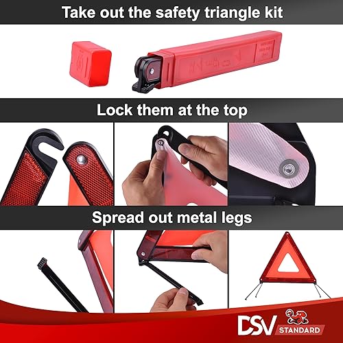 Miniatura 3 de DSV Standard Triángulos de emergencia, triángulos de advertencia para vehículos, triángulo reflectante, triángulos de seguridad con estuche para