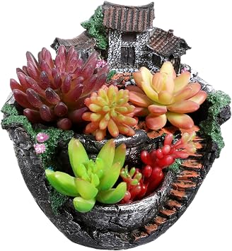 OUNONA Plant Pot, Mini Garden Pot Container Fairy Garden Pot with Sweet House Tabel Decor for Home Office Living Room Silver
