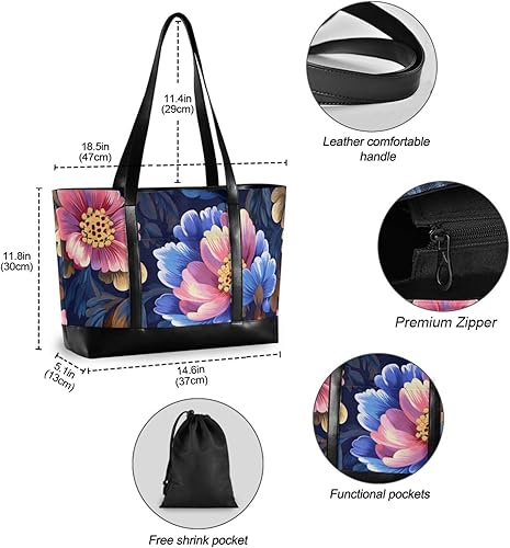 Miniatura 4 de Azul y rosa retro romántico flores esenciales bolsas de computadora para computadoras portátiles con cremallera bolsas de trabajo para viajeros con