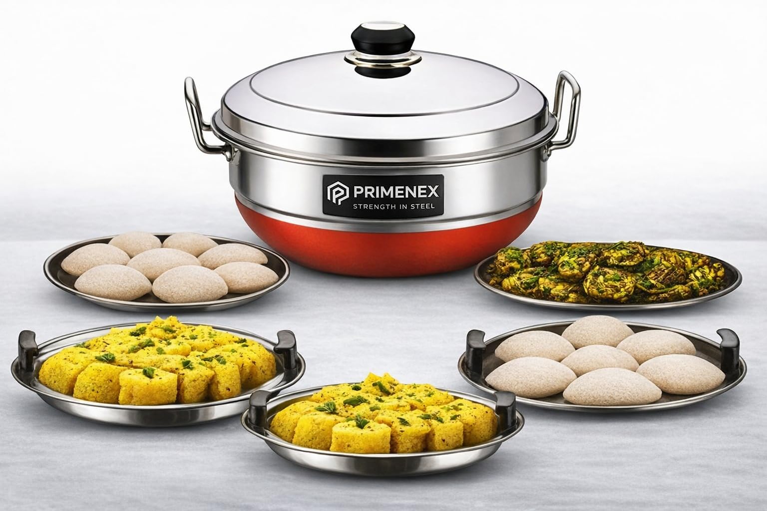 Stainless Steel Multi Kadai Idli Maker & Steamer with Copper Bottom | 5 Plates – 2 Idli, 2 Dhokla, 1 Patra | Momo & Dhokla Cooker | Big Size 285mm | 100% Non-Toxic | 3-in-1 All-in-One Steamer (Copper Base 5 Plate)