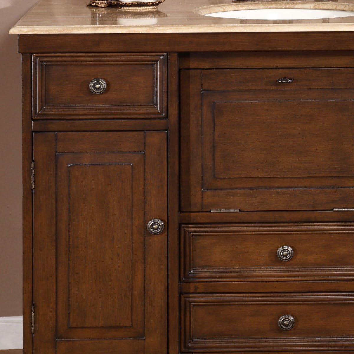 Silkroad Exclusive Hyp-0718-T-Uic-48 Travertine Stone Single Sink Bathroom Vanity with Cabinet, 48", Medium Wood : Tools & Home Improvement