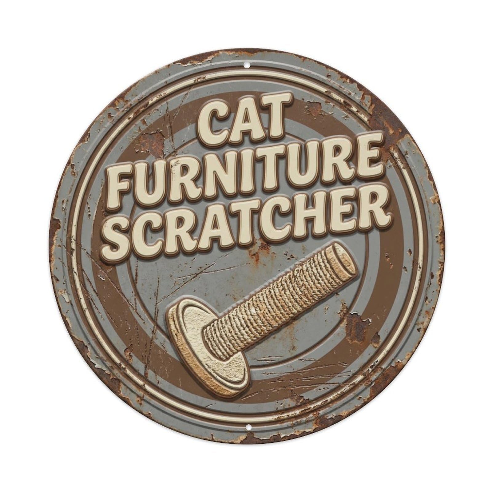 Vintage Cat Furniture Scratcher Purr Metal Tin Sign Plaque Wall Decor for Cafe, Club, Garden Round Metal Poster 8x8Inch