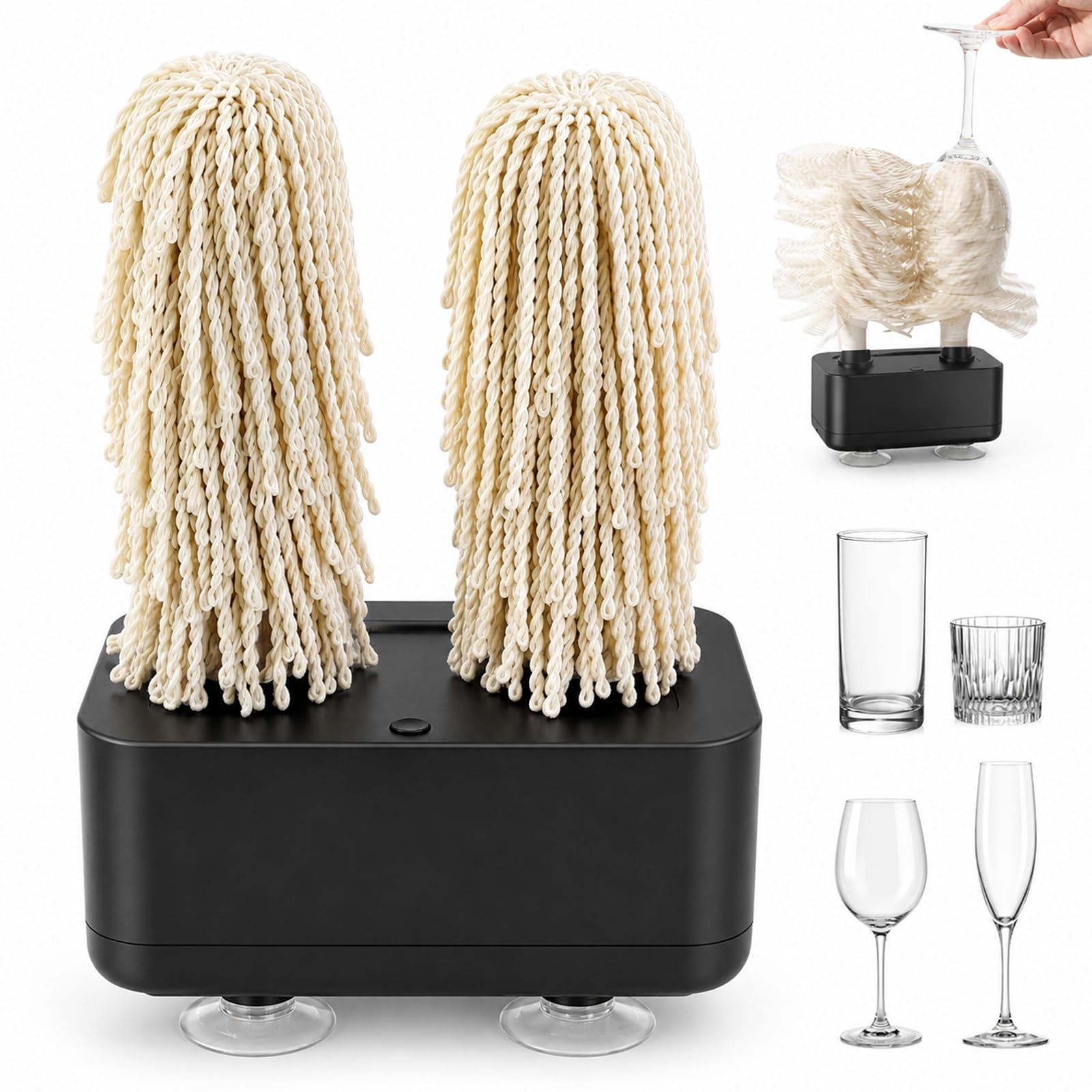 Polisseuse Électrique, Machine Automatique pour Verres à Vin | Deux Brosses Rotatives en Microfibre et Séchage Rapide à 600 tr/min pour Maison, Bars, Restaurants et Hôtels(black)
