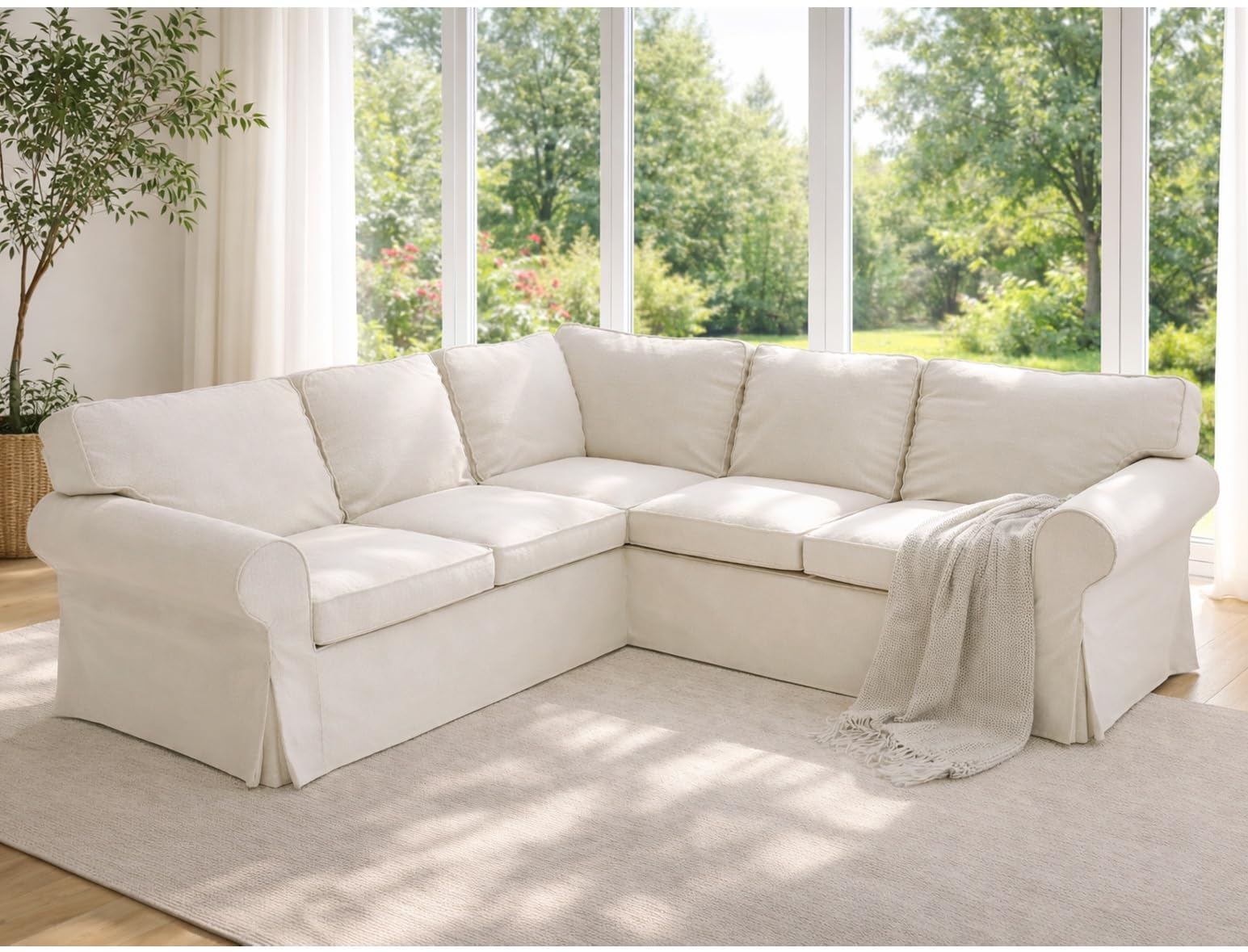 HomeTown Market Strapazierfähiger Ecksofa-Bezug Ersatz Kompatibel mit IKEA Ektorp 2+2 Sektionssofa. Slipcover nur. Sofa Nicht inbegriffen (Polyester Beige 2+2 Sektionssofa)