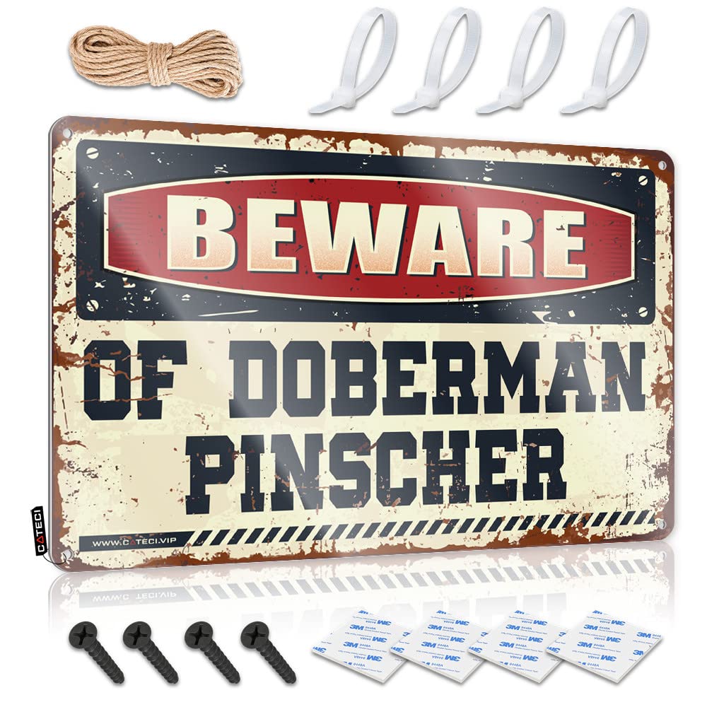HELIOFORGE Tin Signs For Bar Beware Of Doberman Pinscher Tin Sign Man Cave Rules Man Cave Sign Decor(30X40CM)