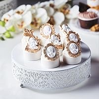 Vista 17 de Efavormart Soporte redondo de 16" para tartas de metal geométrico con base para pasteles y tapa de vidrio con acabado metálico brillante