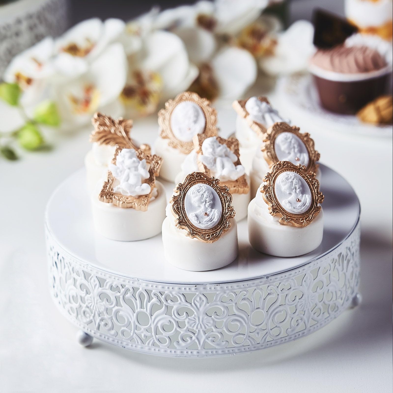Efavormart 8 Round Lace White Metal Cake Stand Small Dessert & Cupcake Pedestal for Party Decorations product thumbnail 3